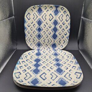 Patina Vie Square Melamine Snack Plates 7.3.4 Blue  White Geometric Set Of 4